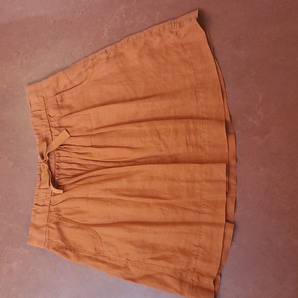burnt orange linen midi skirt